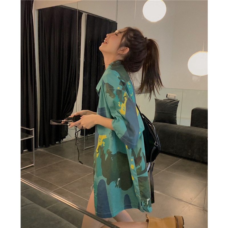 Áo Sơ Mi Ngắn Tay Dáng Rộng Vải Mỏng Nhuộm Màu Cá Tính Thời Trang Mùa Hè