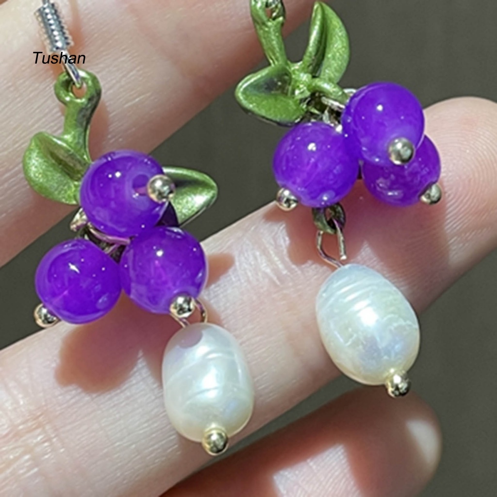 1 Đôi Bông Tai Hình Trái Nho Đính Ngọc Trai Giả Phong Cách Nhật Hàn Dành Cho Nữ