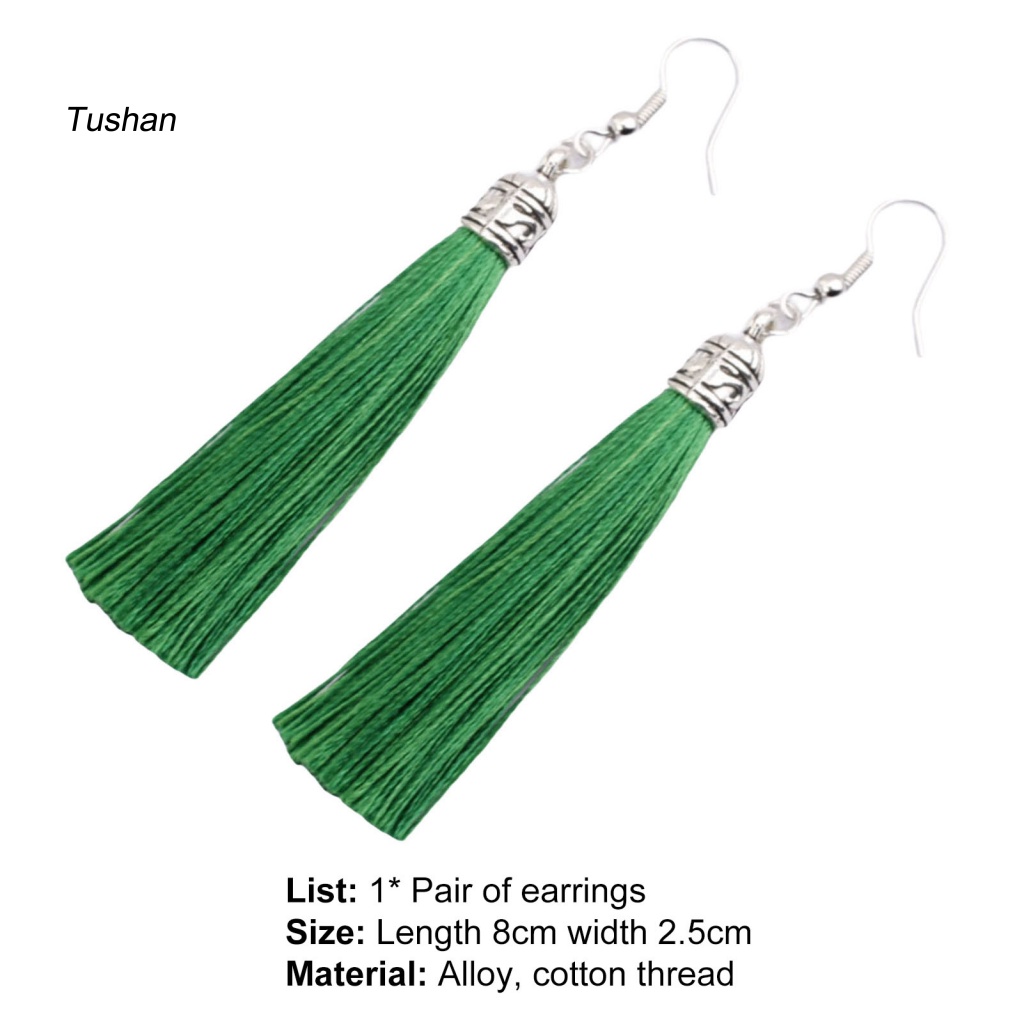 1 Đôi Bông Tai Thiết Kế Móc Tua Rua Phong Cách Bohemian