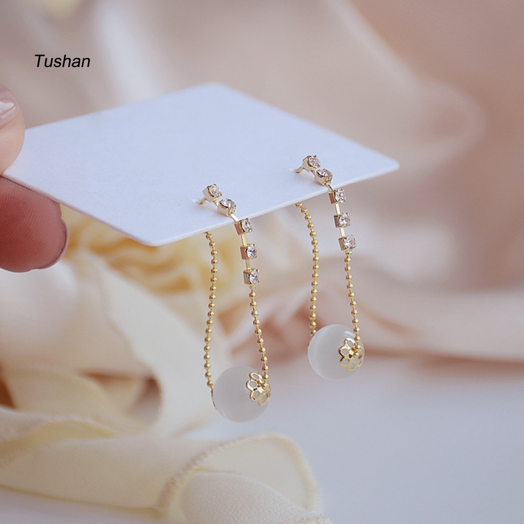 1 Đôi Khuyên Tai Kim Loại Đính Đá Opal Nhân Tạo Thời Trang