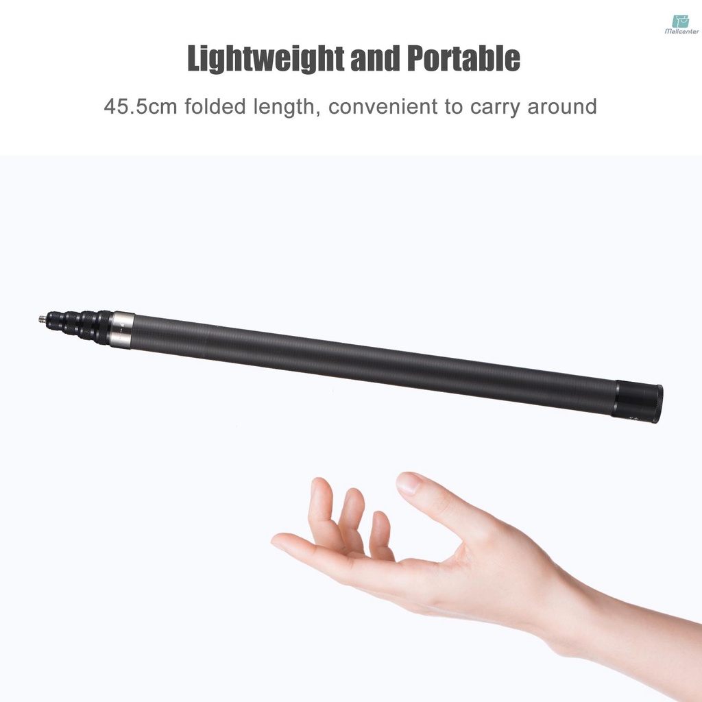 Portable Selfie Stick Carbon Fiber Stand Camera Bracket 1/4 Inch Screw Mount 45.5cm-300cm/ 17.9in-118in Adjustable Length Compatible with Insta360 X2/ X3