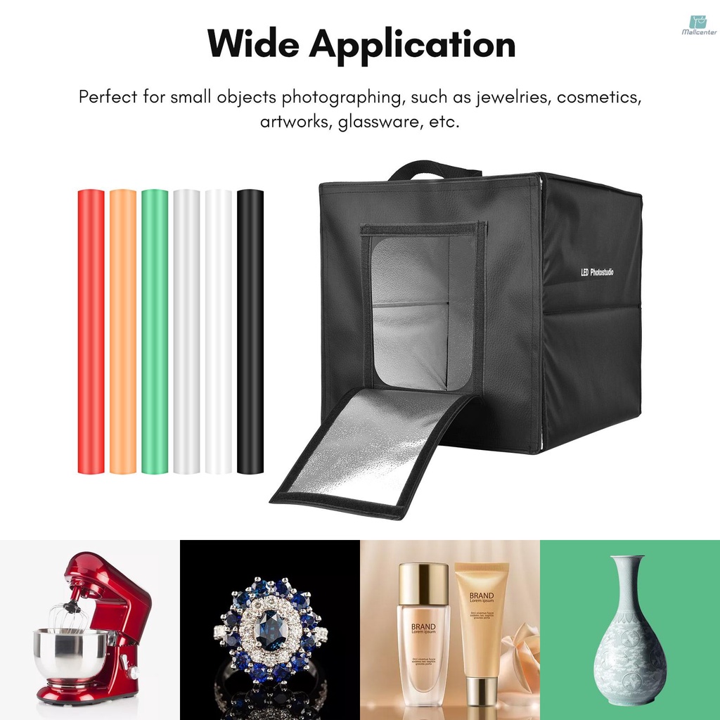 40cm/ 16inch Foldable LED Light Tent Portable Tabletop Photo Studio Light Box 128pcs LED Beads Bi-Color Temperature Adjustable Brightness with 6pcs Color Backdrops(White/Black/Grey/Red/Green/Orange) f