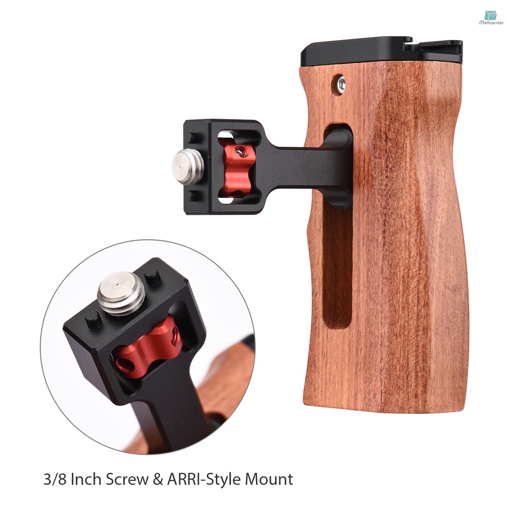 Adjustable Wooden Camera Cage Handle Left/Right Side Hand Grip 1/4 Inch Screw ARRI-Style Mount with Cold Shoe Mount Mini Wrench Compatible with SmallRig Video Cage