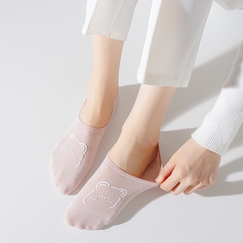 Vớ Thuyền Mỏng Vô Hình / Miệng Nông Bằng Silicon Trơn Chống Trượt Hình Gấu Dễ Thương Thoáng Khí Mùa Hè Cho Nữ