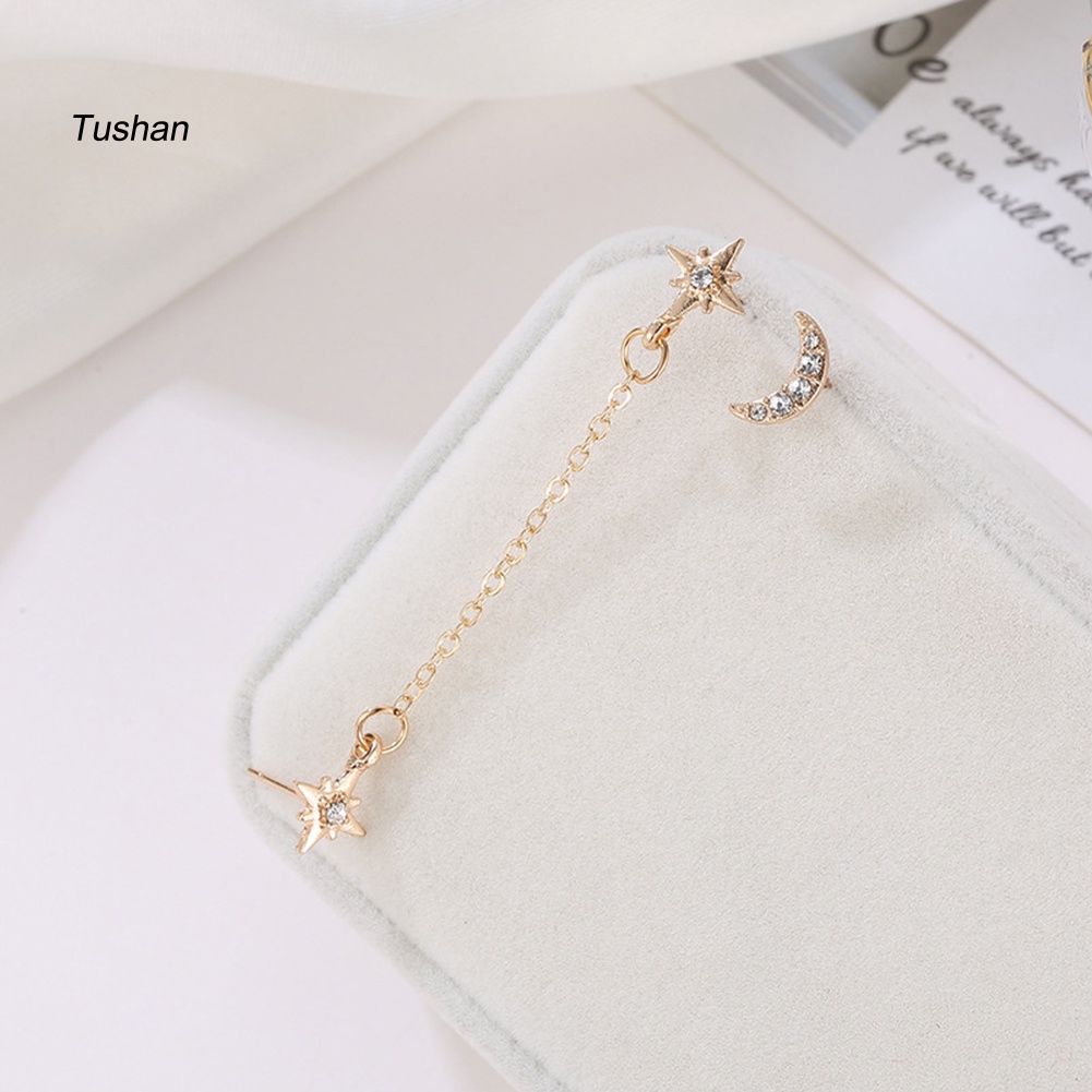 Set 2 Khuyên Tai Hình Trăng Sao Đính Đá Thời Trang Cho Nữ