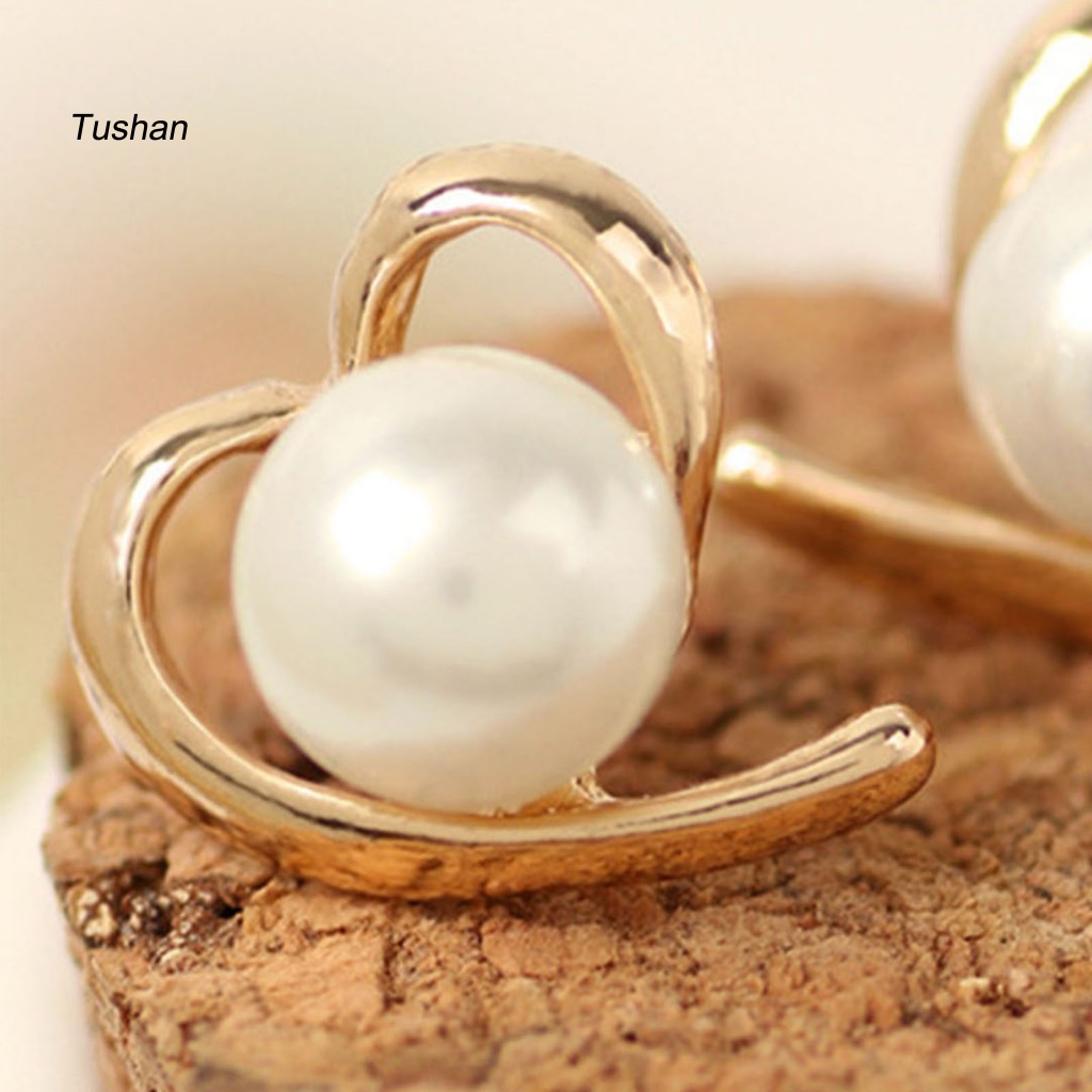1 Đôi Bông Tai Hình Trái Tim Đính Ngọc Trai Giả Bằng Hợp Kim Dễ Phối Đồ Thời Trang