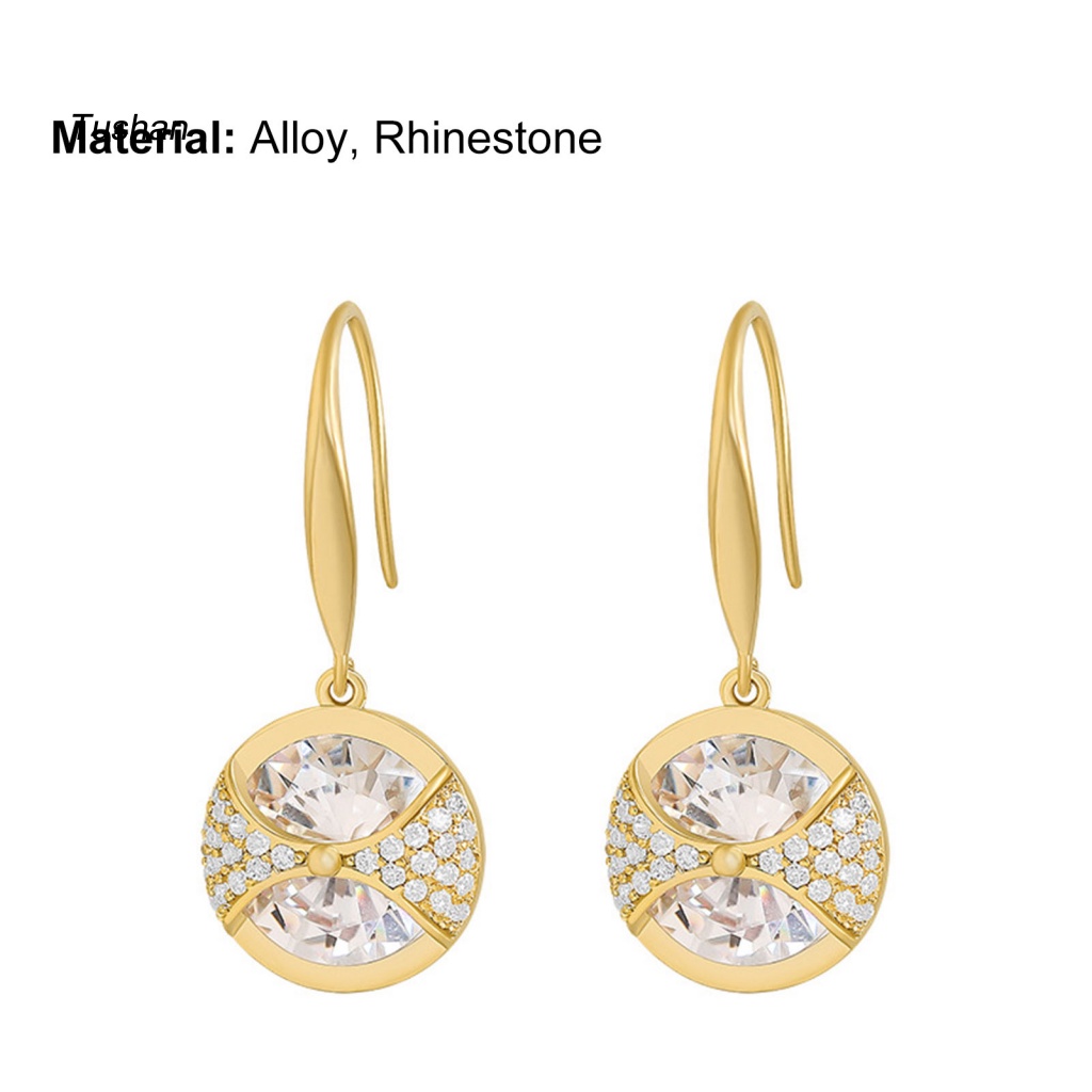 1 Đôi Bông Tai Dáng Dài Mặt Tròn Đính Đá Trang Nhã Dành Cho Nữ