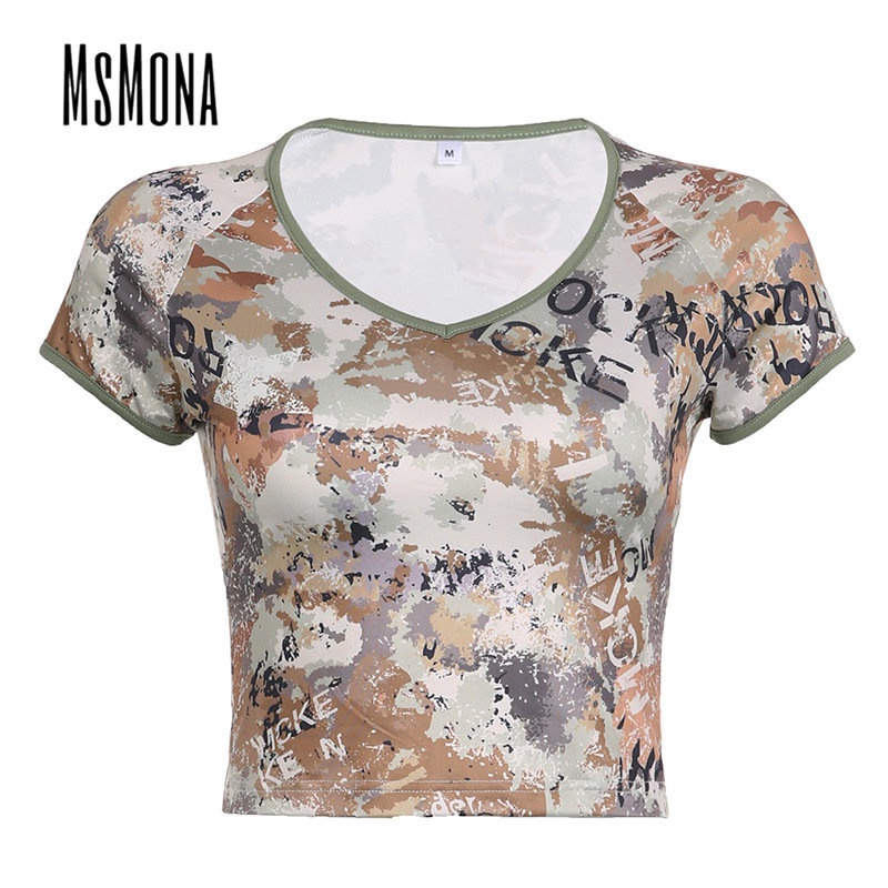 Áo Thun Tay Ngắn Cổ Chữ V Màu Trơn Họa Tiết Hoa Thời Trang 2023 Cho Nữ