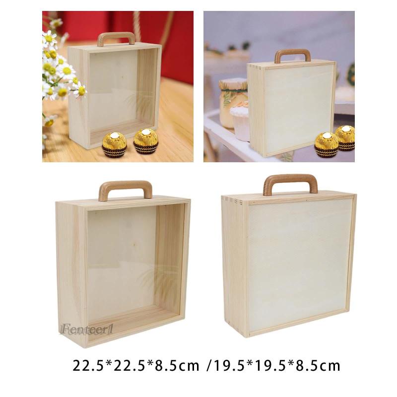 [Fenteer1] Hộp Gỗ Rỗng Đựng Đồ Trang Điểm Có Tay Cầm Và Nắp Trượt Không Sơn