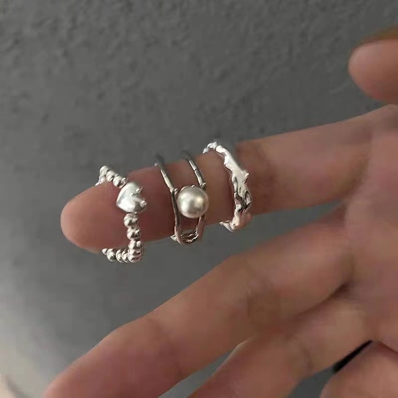 Bộ 3 nhẫn hở IF YOU đính ngọc trai / trái tim thời trang có thể điều chỉnh cho nữ
