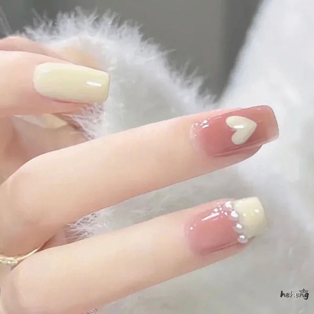 Móng Tay Giả Mỏng Dạng Nhấn Màu Hồng Trong Suốt Đính Ngọc Trai Dễ Sử Dụng