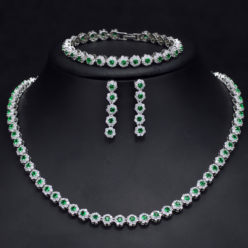 Set Dây Chuyền + Vòng Tay + Bông Tai + Vòng Tay 3A Zircon Thời Trang Âu Mỹ
