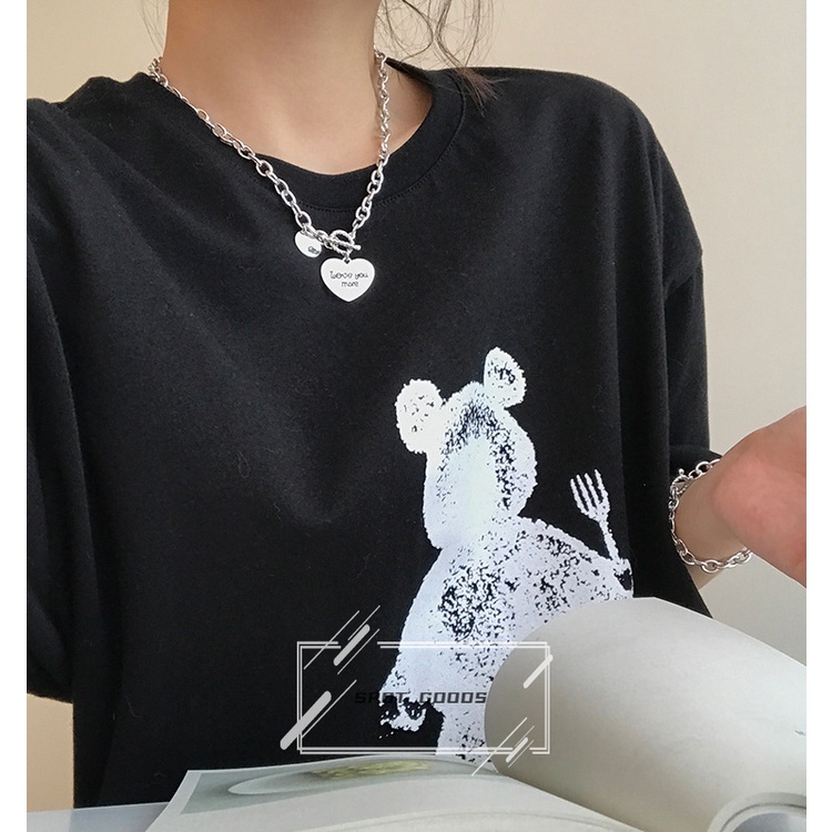 Vòng cổ Mặt Trái Tim Khắc Chữ Bằng Thép Titan Không Gỉ Thời Trang