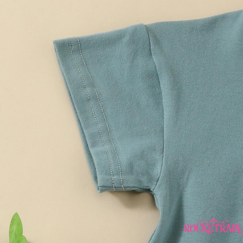 Áo Liền Quần Ngắn Tay Cổ Tròn Màu Trơn Thời Trang Cho Bé Trai