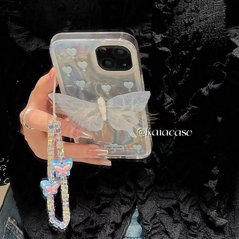 Ốp Điện Thoại Bảo Vệ Chống Rơi Hình Bướm Xanh Dương Cao Cấp Có Dây Xích Cho Apple Iphone 14promax 13 11 14pro 13pro 14