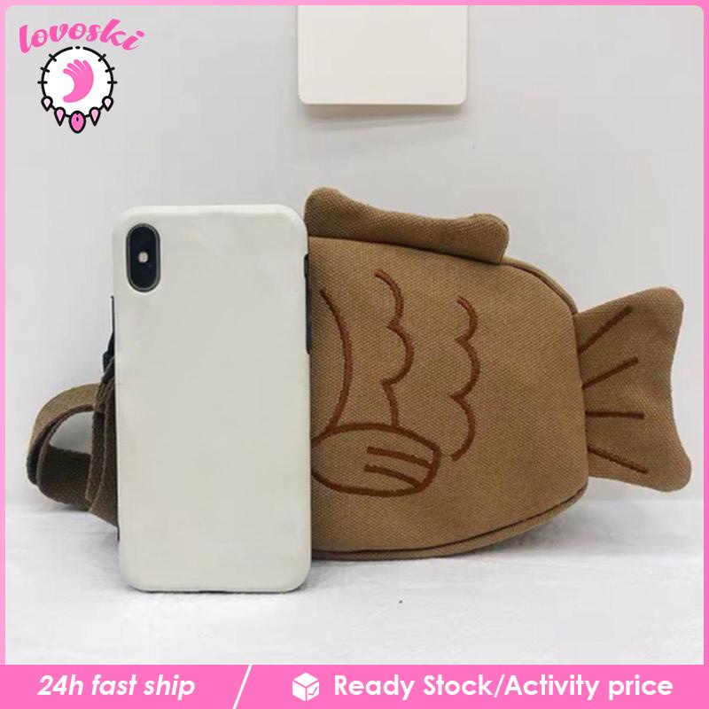 Túi Tote Đeo Vai / Xách Tay Bằng Vải Canvas Hình Cá Có Thể Điều Chỉnh Dây Đeo Chéo Cho Bạn Gái