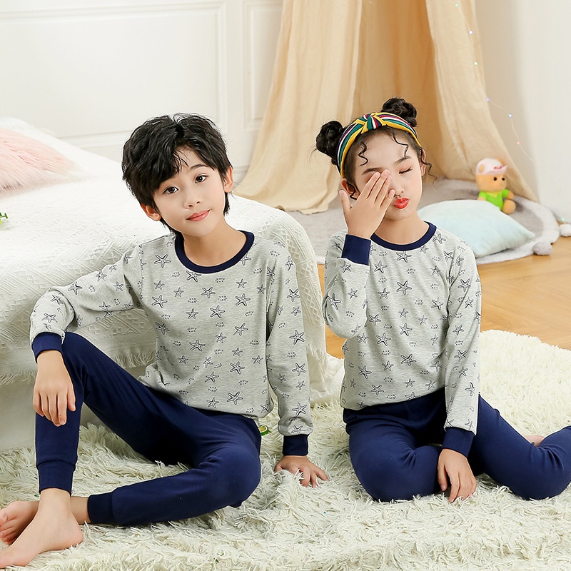Bộ Đồ Ngủ Chất Liệu 100% Cotton 100-160 In Họa Tiết Hoạt Hình Thời Trang Thu Đông Cho Bé