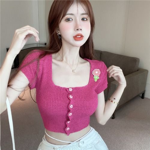 COZOK Áo Dệt Kim Ngắn Tay Cổ Vuông Thời Trang Trẻ Trung