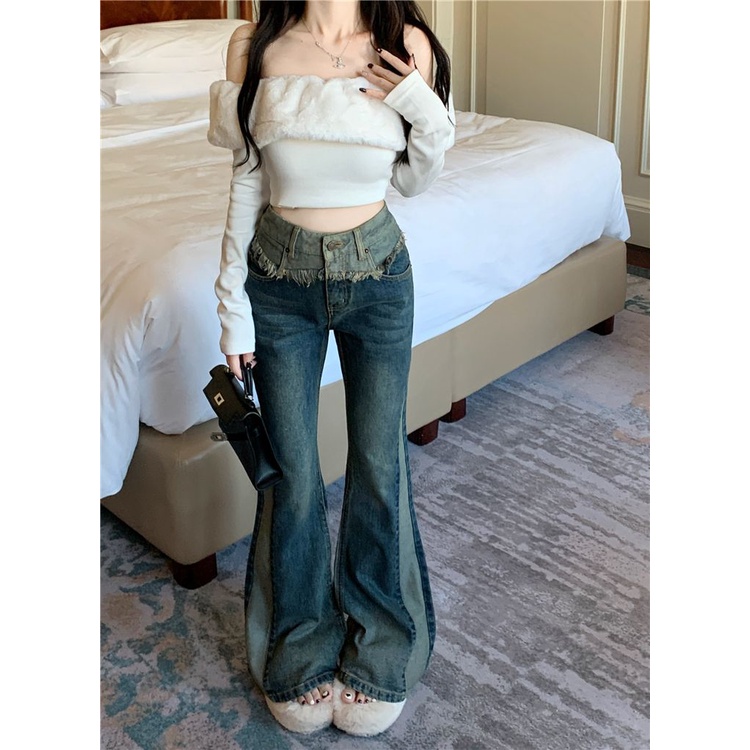 Quần Jean Nữ Cạp Cao Ống Loe Thời Trang Đường Phố Phong Cách Mới