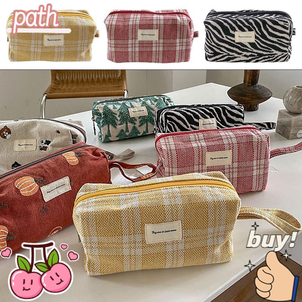 PATH Túi Đựng Dụng Cụ Trang Điểm Thêu Họa Tiết Kẻ Sọc Dành Cho Đi Du Lịch