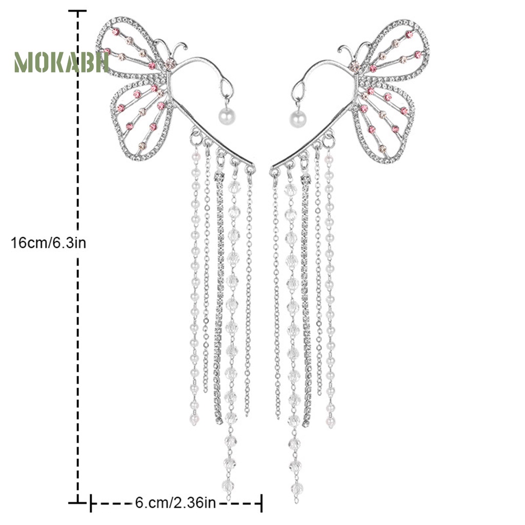 [Mới] 1 Bông Tai Dài Hình Bướm Đính Ngọc Trai Giả Trang Trí Không Cần Khoan Lỗ Thanh Lịch Dành Cho Nữ