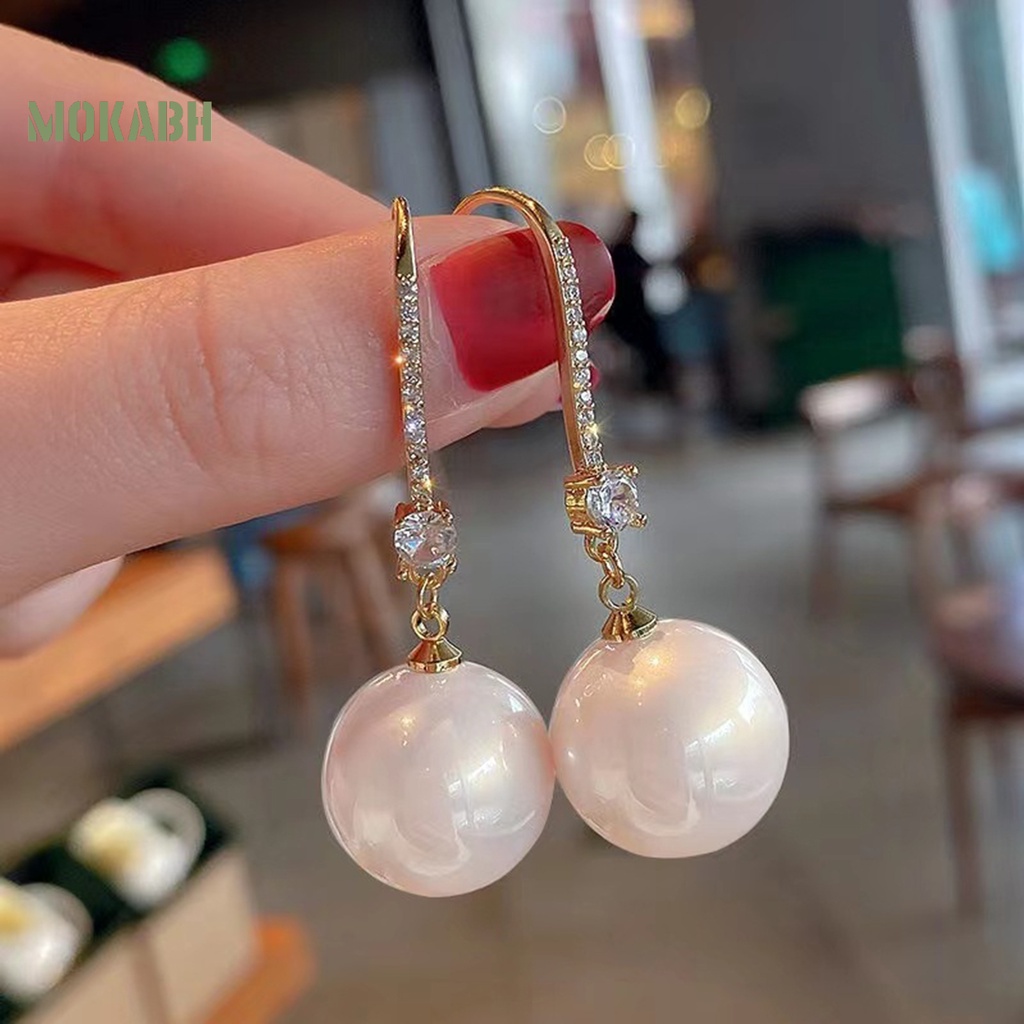 1 Đôi Bông Tai Móc Đính Đá Ngọc Trai Nhân Tạo Lấp Lánh Thời Trang