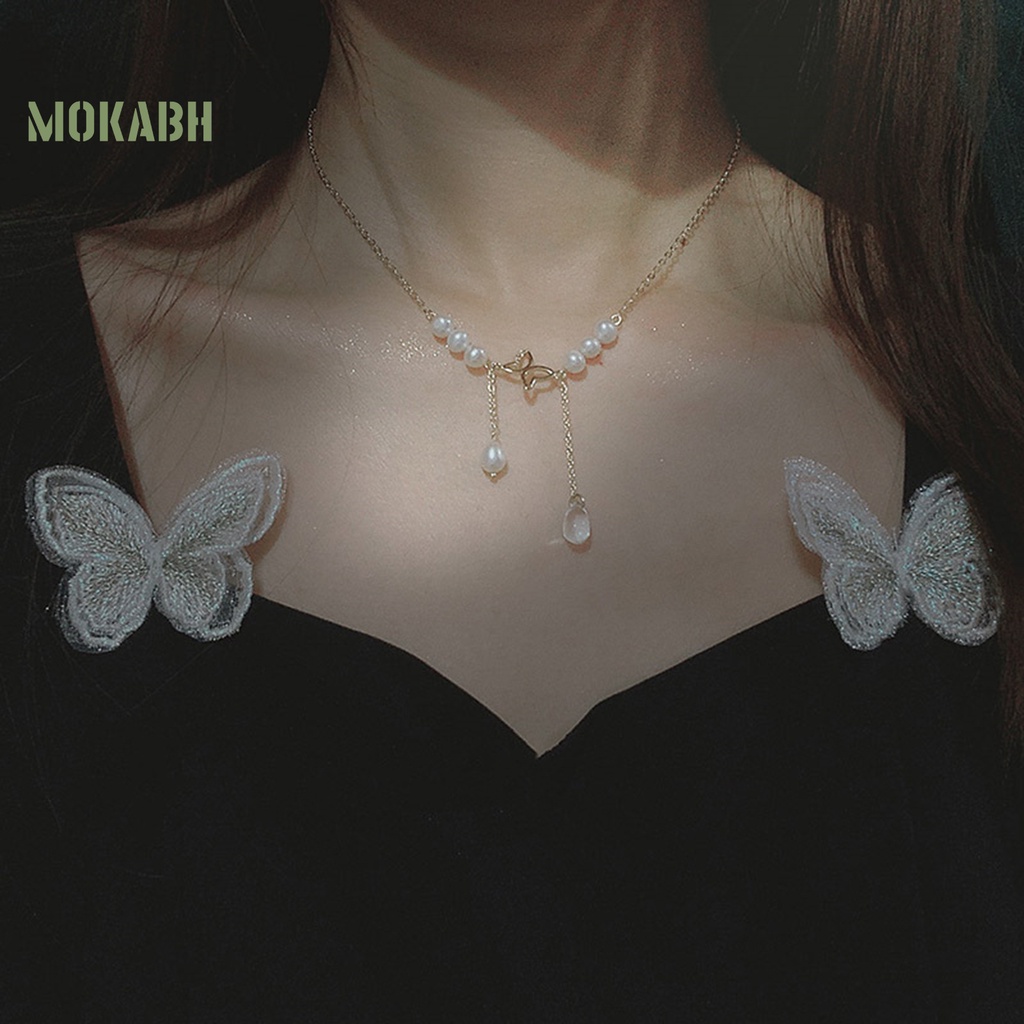 Vòng cổ Mặt Hình Bướm Đính Ngọc Trai Nhân Tạo Thanh Lịch Có Thể Điều Chỉnh Cho Nữ