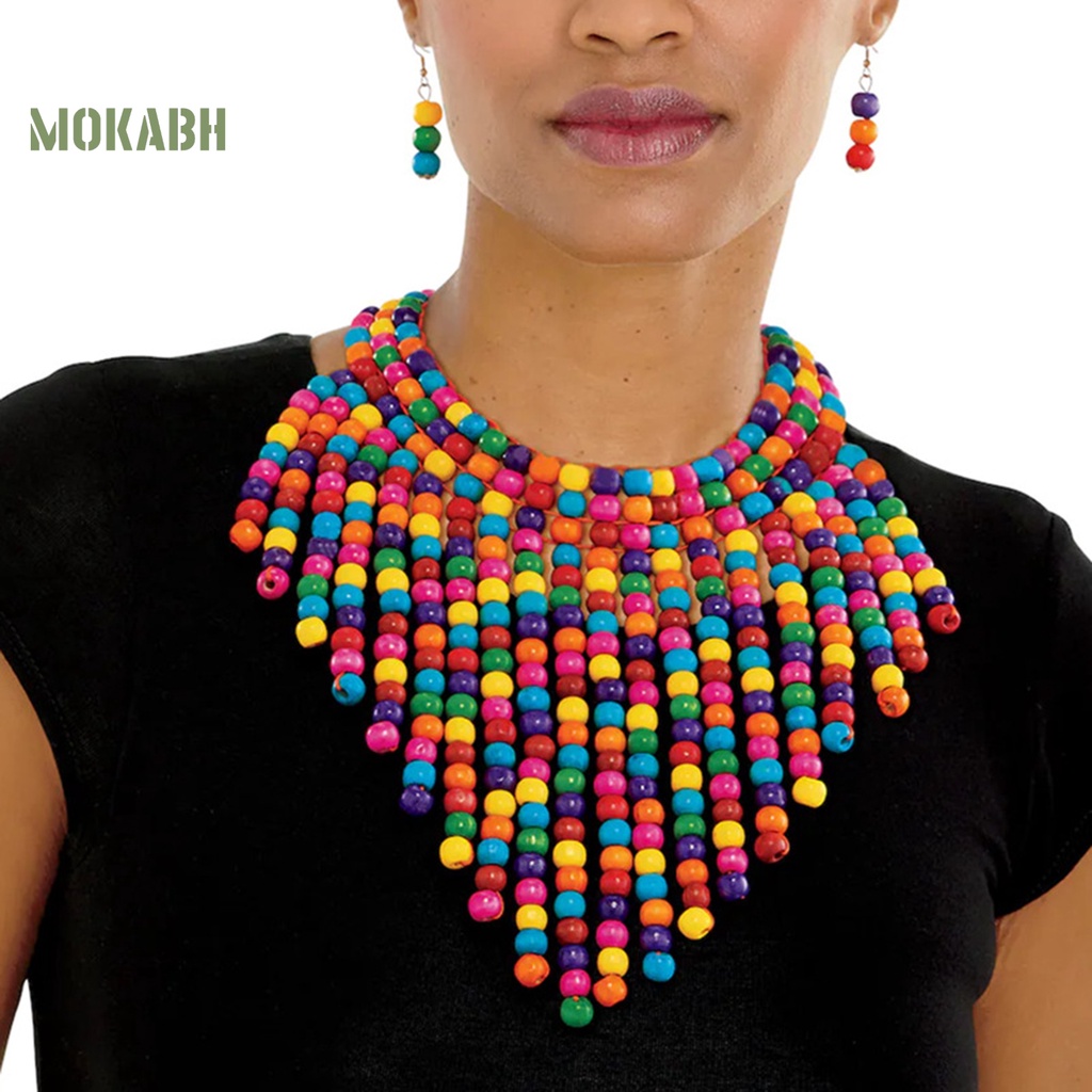 Vòng Cổ Nhiều Lớp Xỏ Hạt Gỗ Tua Rua Phong Cách Boho Cổ Điển Mới Cho Nữ