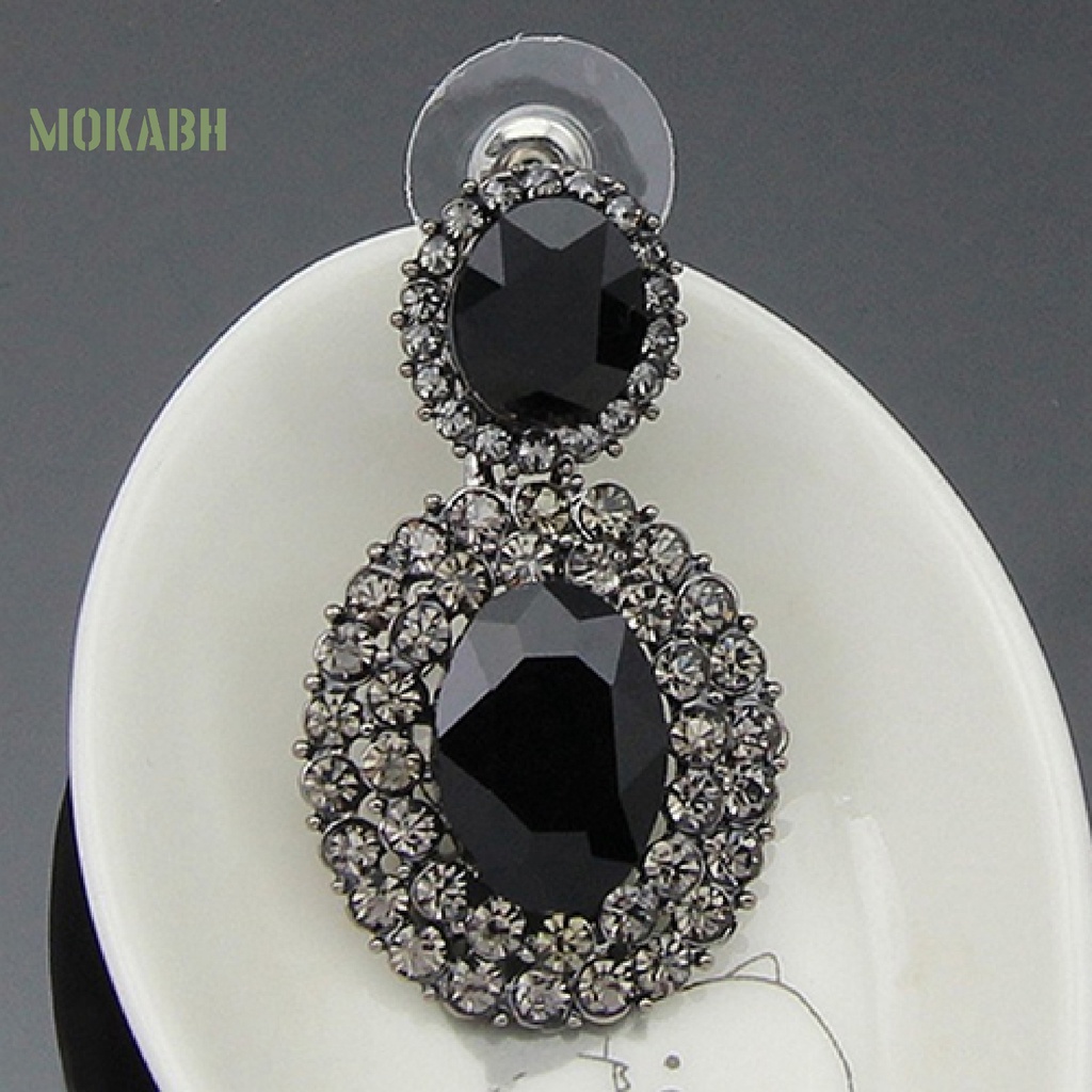 1 Đôi Bông Tai Oval Đính Đá Sang Trọng Phong Cách Retro