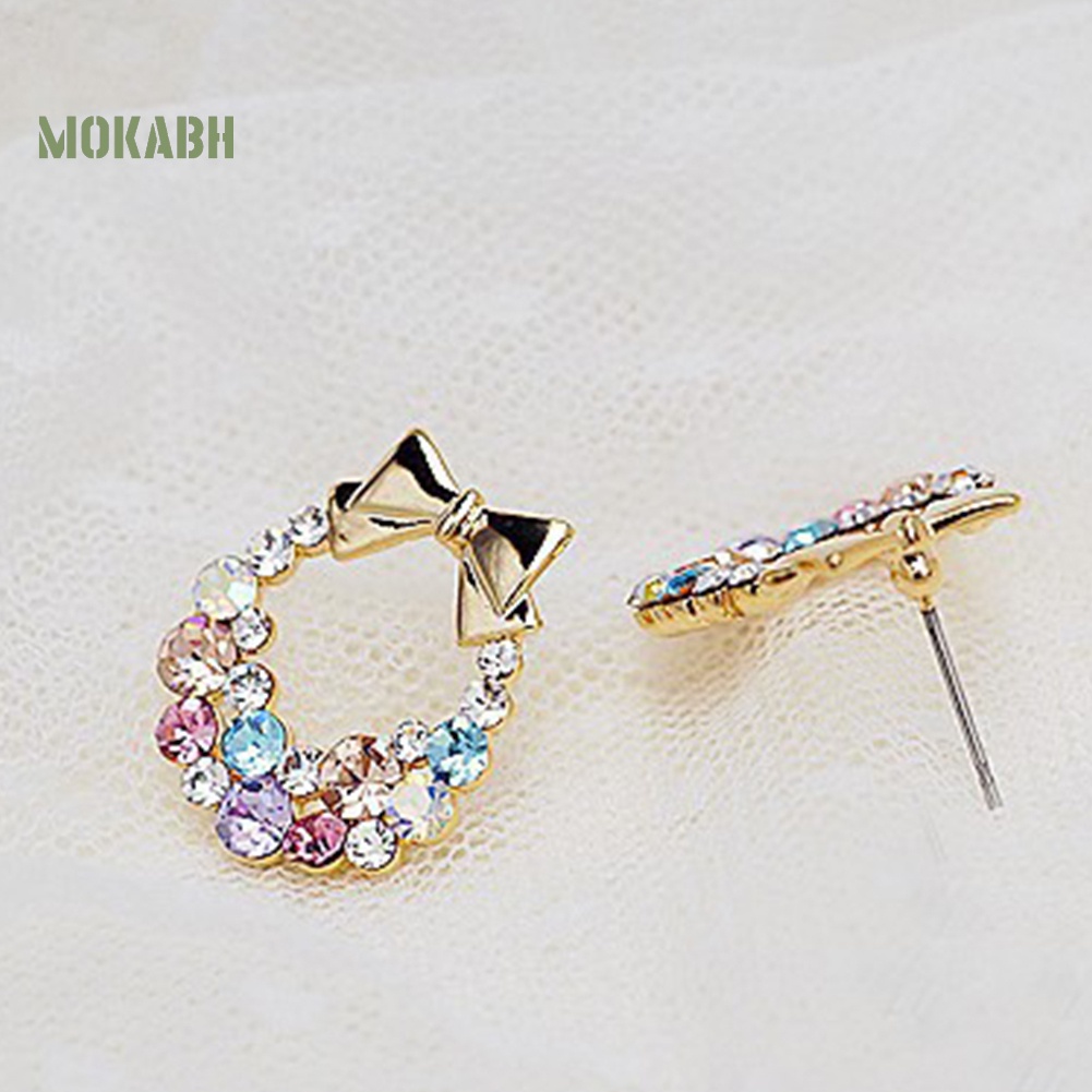 Bông Tai Hình Nơ Đính Đá Nhiều Màu Thời Trang Xinh Xắn Cho Nữ