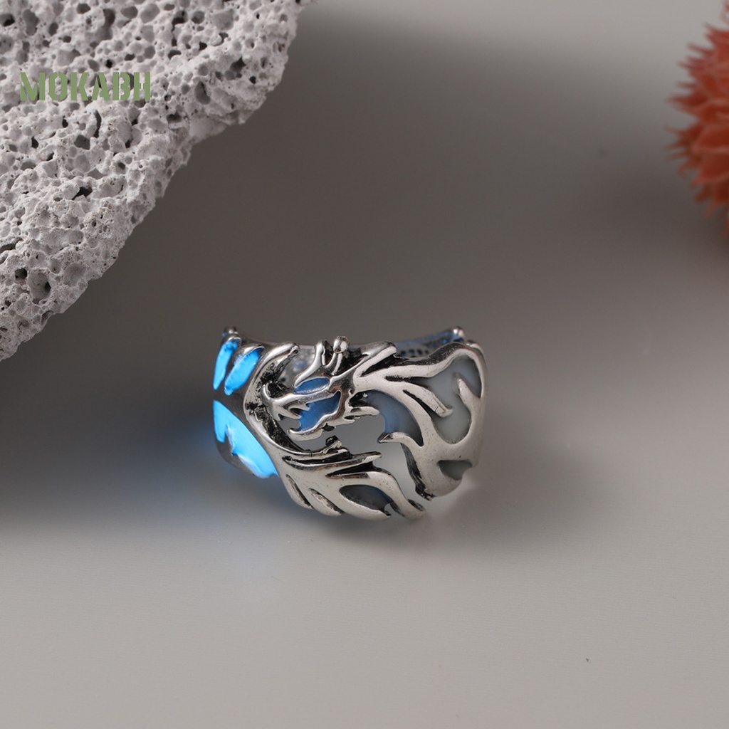 Nhẫn Hình Rồng Phát Sáng Trong Bóng Tối Có Thể Điều Chỉnh Kích Thước Thời Trang Trang Sức Hình Học Cho Nam