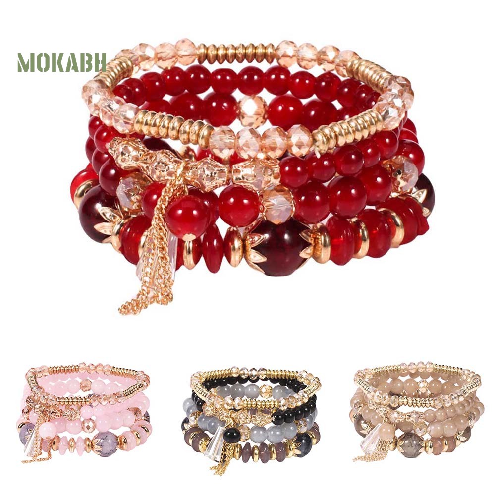 Set 4 Vòng Tay Chuỗi Hạt Phong Cách Boho Cho Nữ