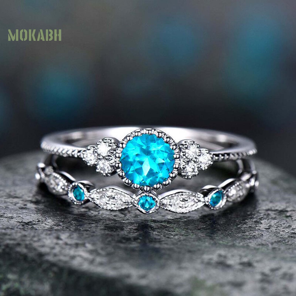 Bộ 2 Nhẫn Hợp Kim Đính Đá Zircon Mượt Mà Đơn Giản Cho Nữ