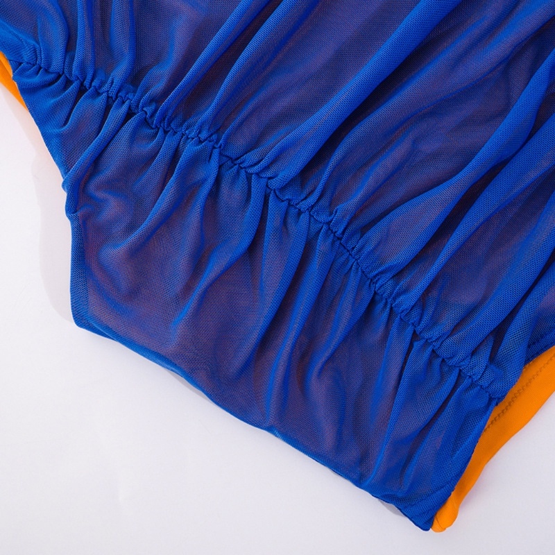 Xiangbao Áo Lưới Ghép Nối Ôm Dáng Cổ Treo Quyến Rũ