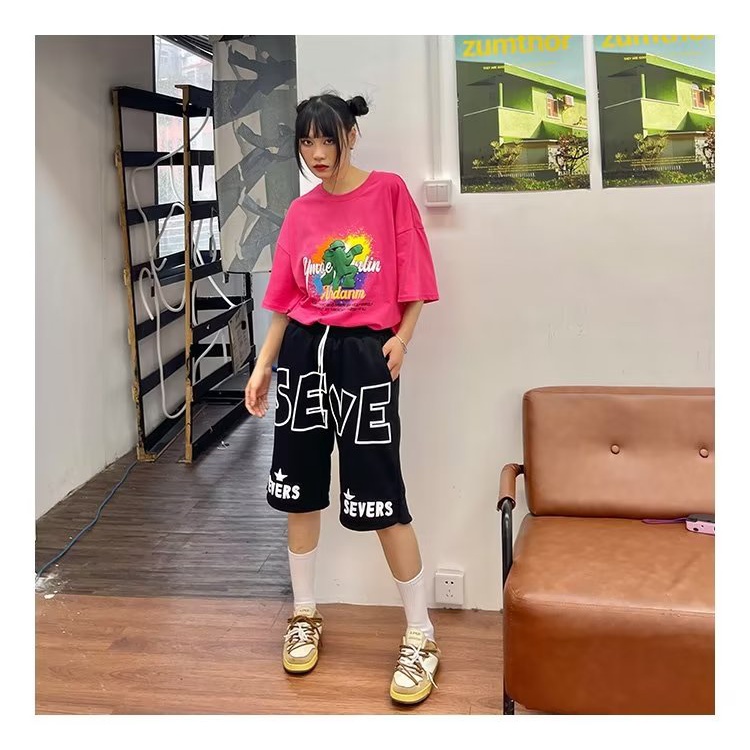Quần Short Dáng Rộng In Chữ Phong Cách Retro Mỹ Thời Trang Mùa Hè 2023 Mới Cho Nam