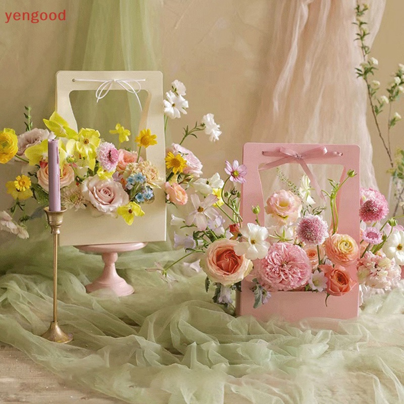 (YGD) Hộp carton Kraft Hai Mặt Đựng Bó Hoa Cầm Tay Sáng Tạo Chống Nước Có Tay Cầm Làm Quà Tặng Lễ Tình Nhân