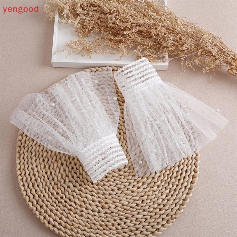 1 Cặp Khuy Măng Sét Phối Ren Lưới Đính Ngọc Trai Giả Hai Lớp Xếp Ly Ấm Áp