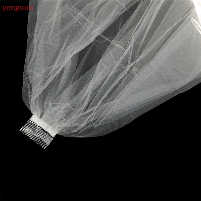 (YGD) Mạng Che Mặt Cô Dâu Hai Lớp Viền Ren Ngà Trắng Và Chim Ngà