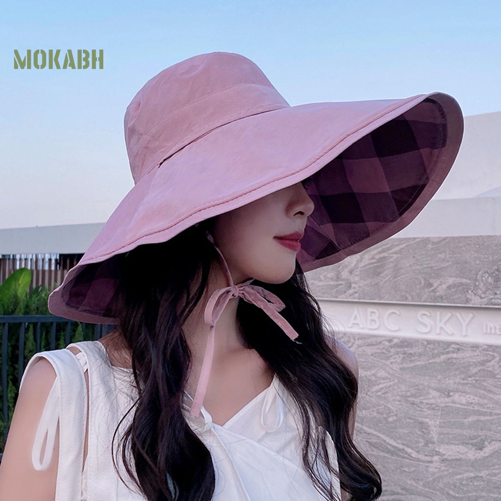 Nón Tai Bèo Hai Mặt Cột Dây Họa Tiết Sọc Caro Màu Sắc Trơn