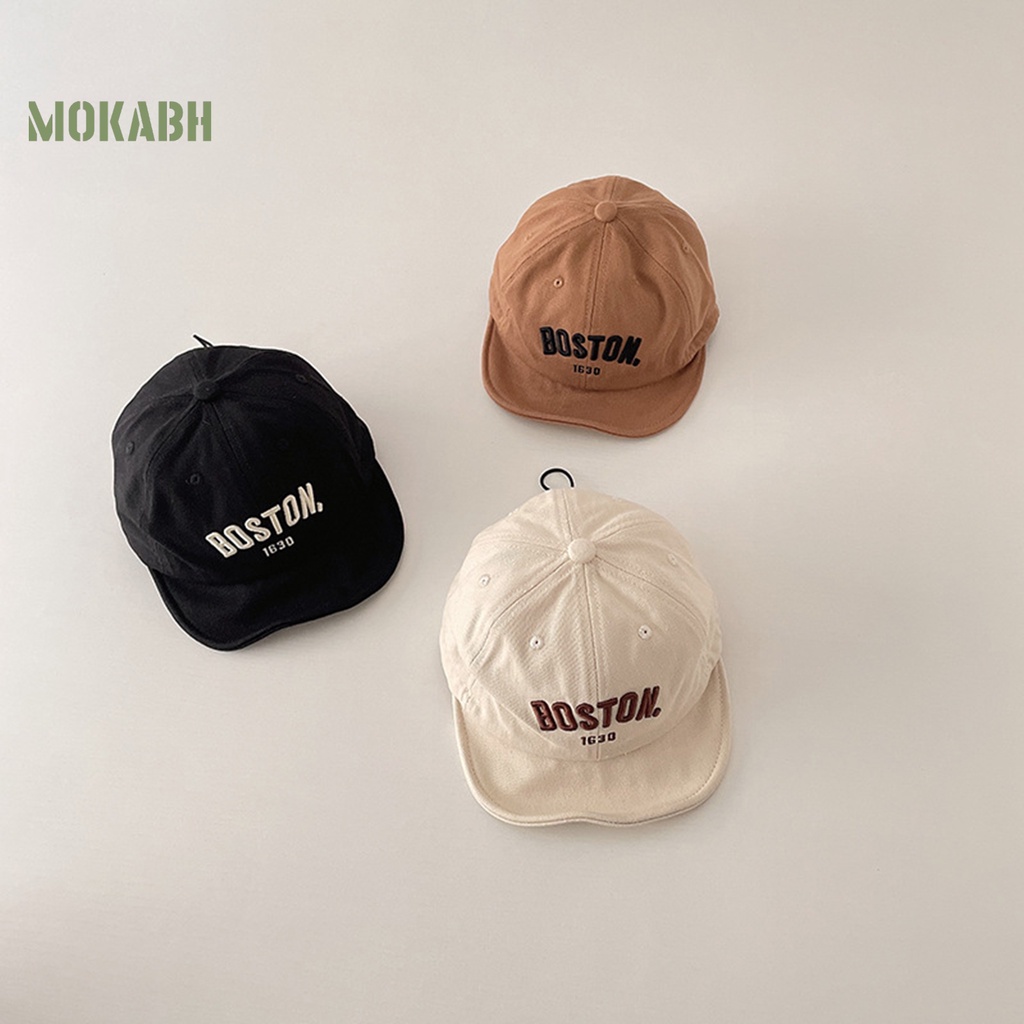 [Mok Abh] Mũ Lưỡi Trai Vành Ngắn Thoáng Khí Thêu Chữ Che Nắng Có Dây Rút Có Thể Điều Chỉnh Cho Bé Đi Bộ Ngoài