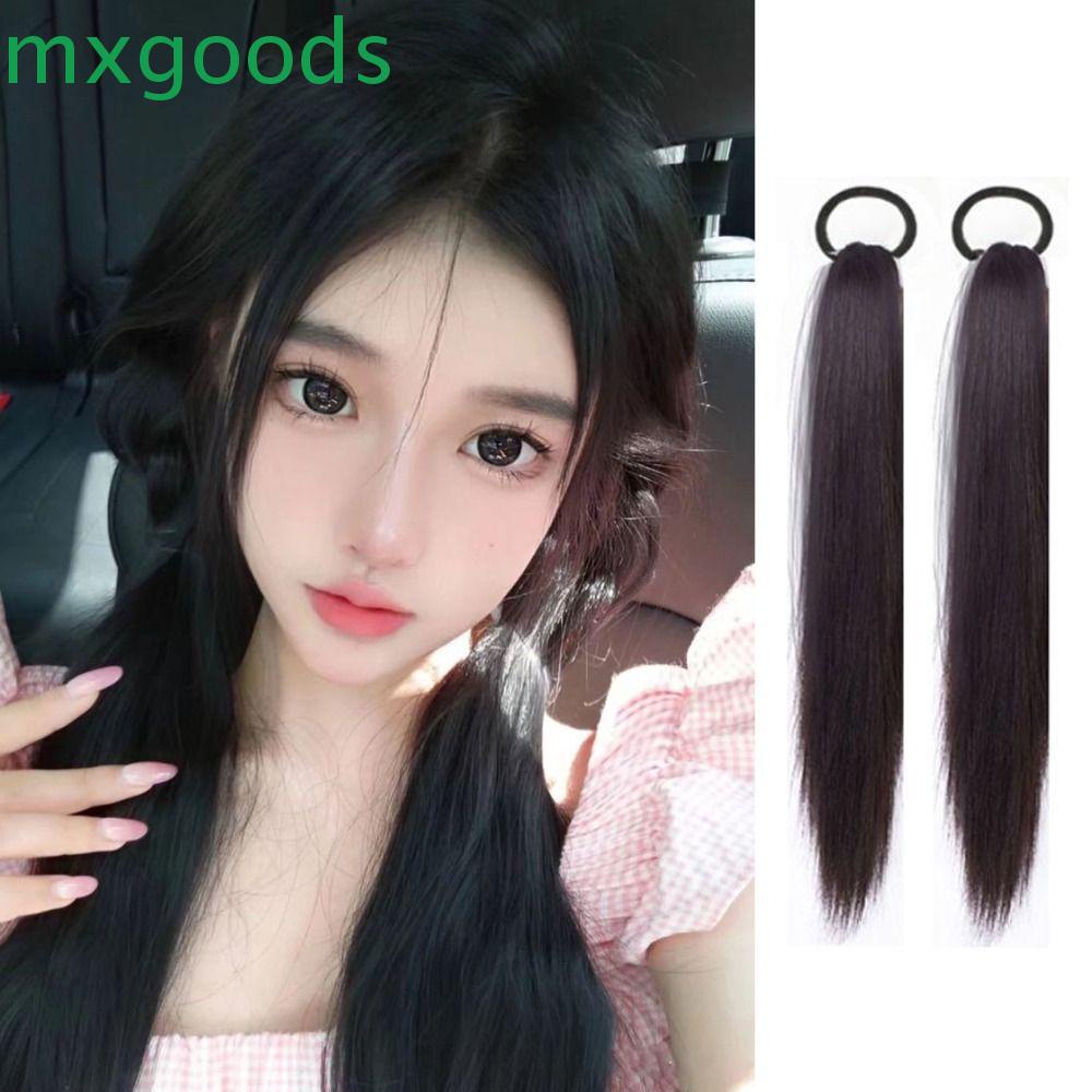 Tóc Giả Đuôi Ngựa Thẳng Dài Bằng Cao Su Tổng Hợp Màu Đen Chịu Nhiệt