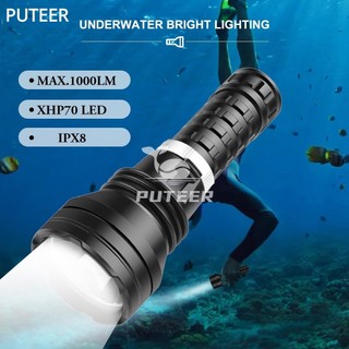 Đèn pin lặn chống thấm nước ipx8 xhp70 led sạc usb pin 1000lm 18650 26650