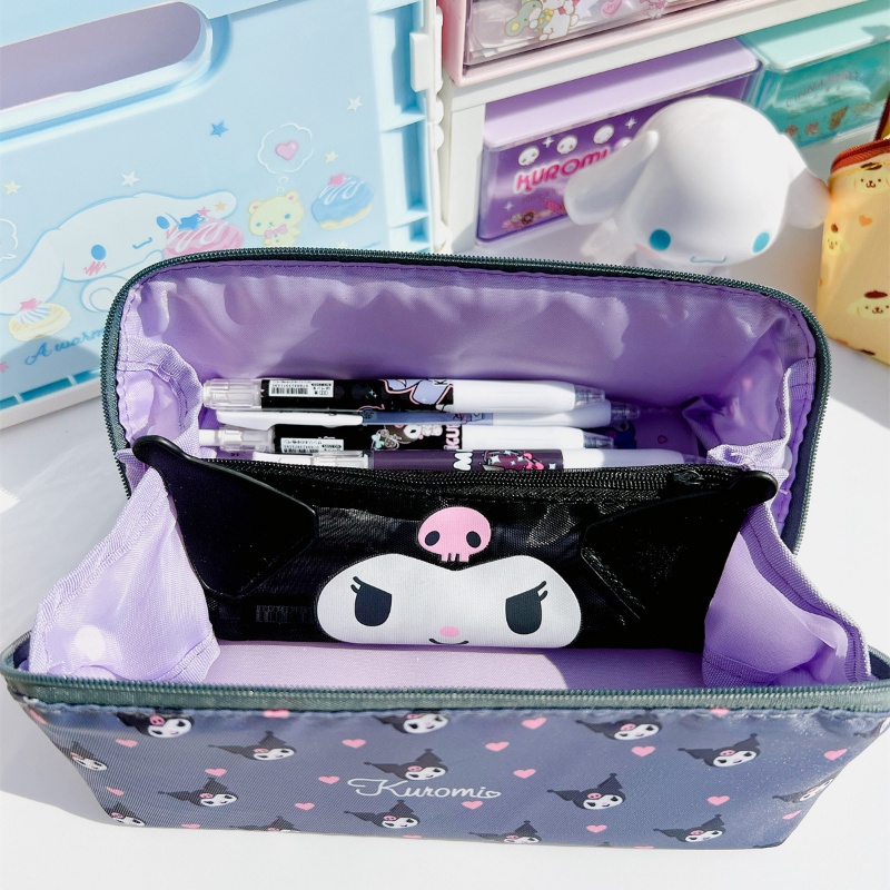SANRIO Hộp Đựng Bút Chì Nhiều Ngăn Sức Chứa Lớn Có Khóa Kéo In Họa Tiết Hoạt Hình Cinnamon Kuromi Dễ Thương Cho Bé