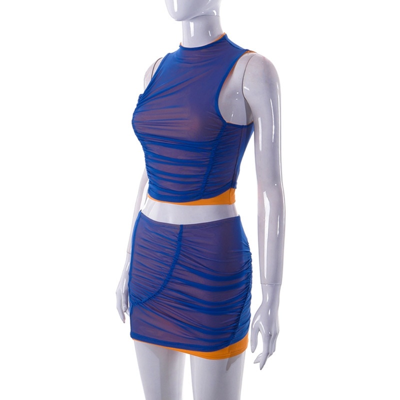 Xiangbao Áo Lưới Ghép Nối Ôm Dáng Cổ Treo Quyến Rũ