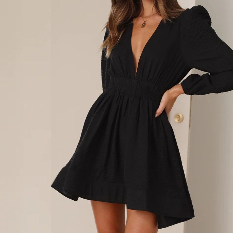 Đầm Babydoll Cổ V Khoét Sâu Thời Trang Mùa Hè Cho Nữ