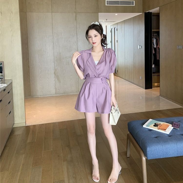 Set Áo Chiffon Cổ Chữ V + Quần Short Chữ a Lưng Cao Ống Rộng Thời Trang Cho Nữ