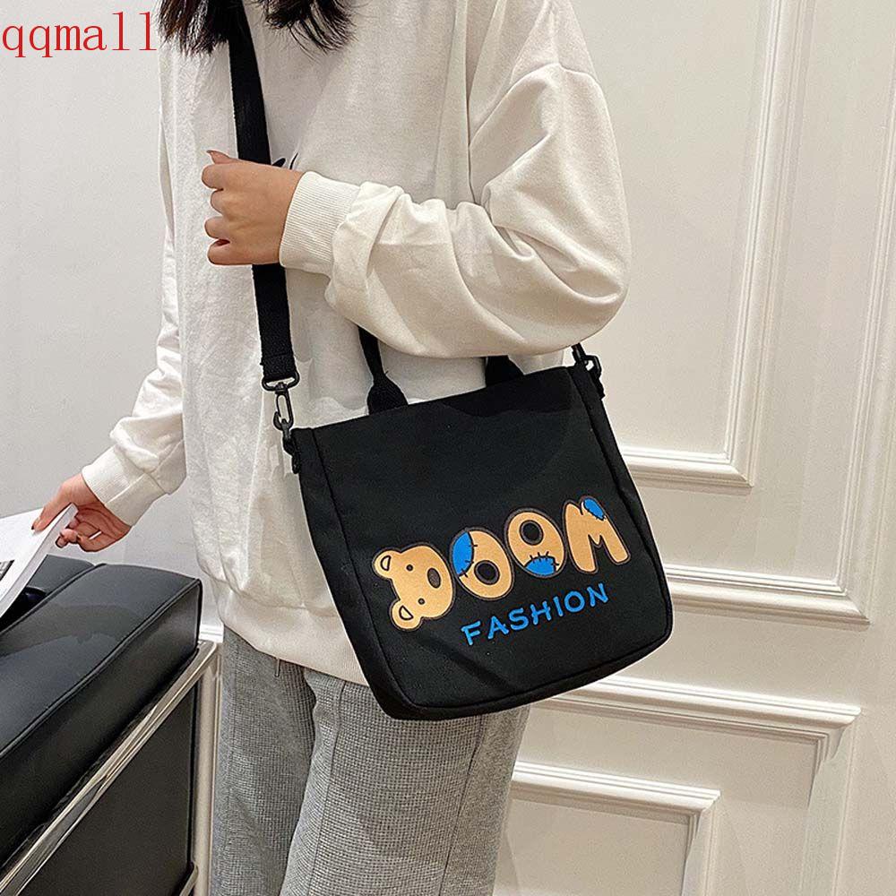 Túi Xách Đeo Vai Vải Canvas In Chữ Thời Trang Đáng Yêu Dành Cho Nữ
