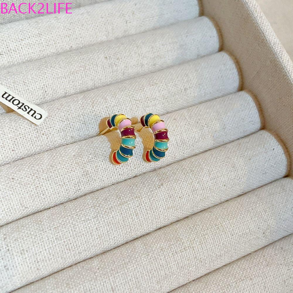 Bông Tai Hình Bán Nguyệt Nhiều Màu Sắc Phong Cách Hàn Quốc Đơn Giản Ngọt Ngào BACK2LIFE