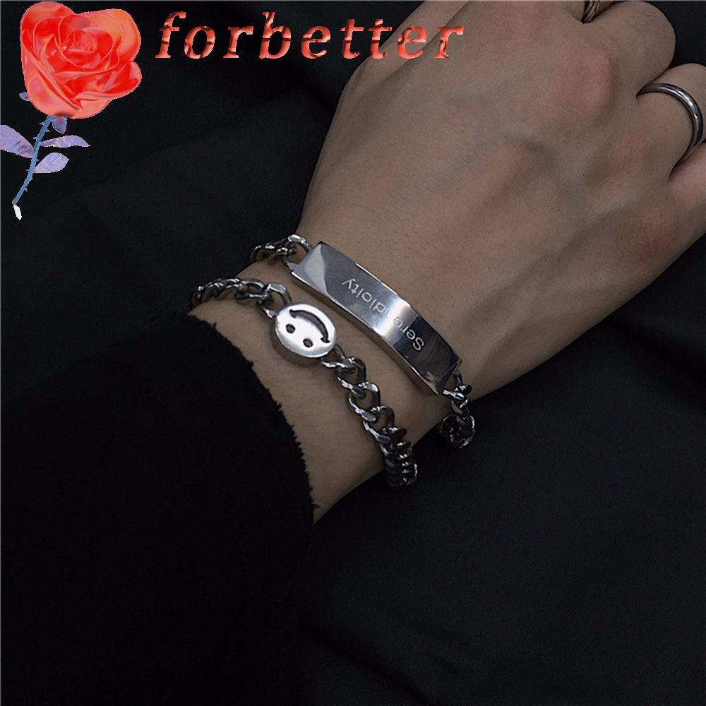 Vòng Đeo Tay Bằng Thép Titan Mặt Cười Đơn Giản Phong Cách Punk Hàn Quốc