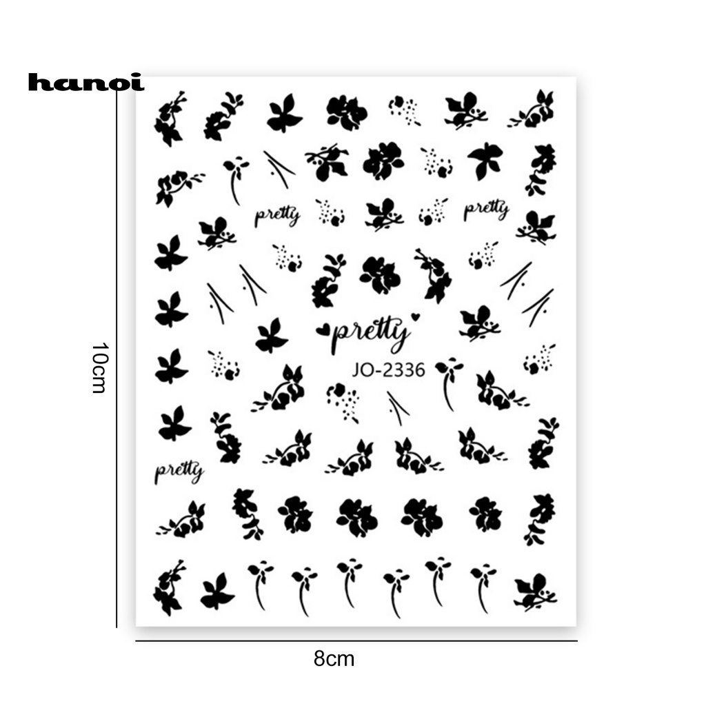 Set 6 Tấm Nhãn Dán Trang Trí Móng Tay Tự Dính Không Phai Màu Họa Tiết Hoa Hồng Trắng Đen